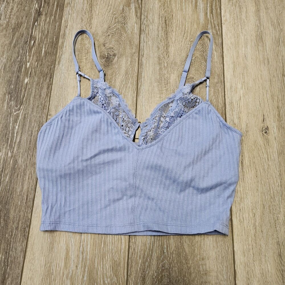 Aerie Light Blue Bralette Tank Top Double Layered Lace Women's Small Loungewear
